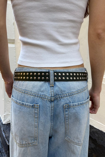 Faux Leather Stud Belt - Dark Green