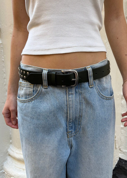 Faux Leather Stud Belt - Dark Green