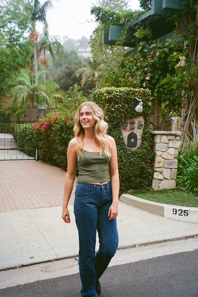 Skylar Ribbed Tank - Light Olive Green