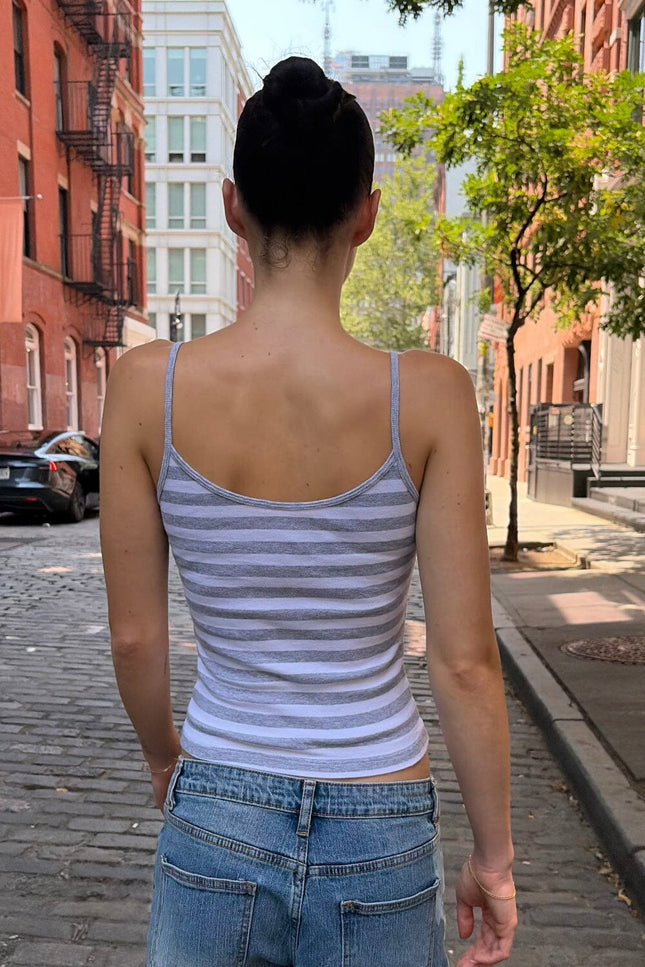 Skylar Striped Tank - Heather Grey with White Stripes