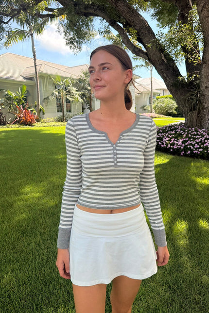 Zelly Striped Top - Heather Grey With White Stripes