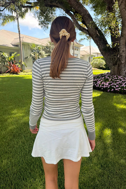Zelly Striped Top - Heather Grey With White Stripes