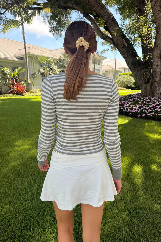 Zelly Striped Top - Heather Grey With White Stripes