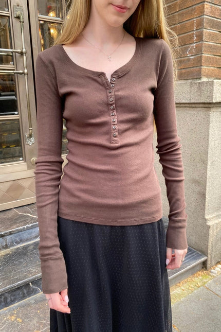 Zelly Ribbed Top - Brown