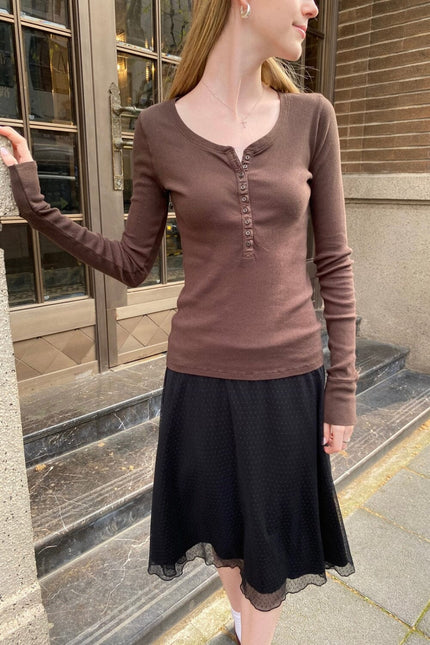 Zelly Ribbed Top - Brown