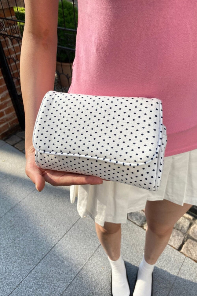 Polka Dots Makeup Bag - White with Black Polka Dots