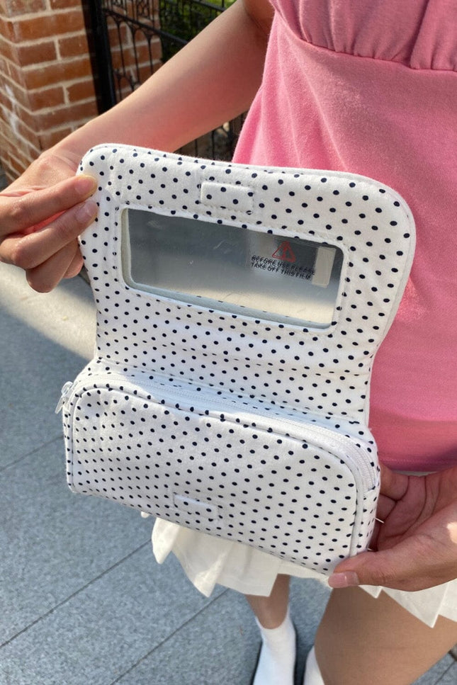 Polka Dots Makeup Bag - White with Black Polka Dots
